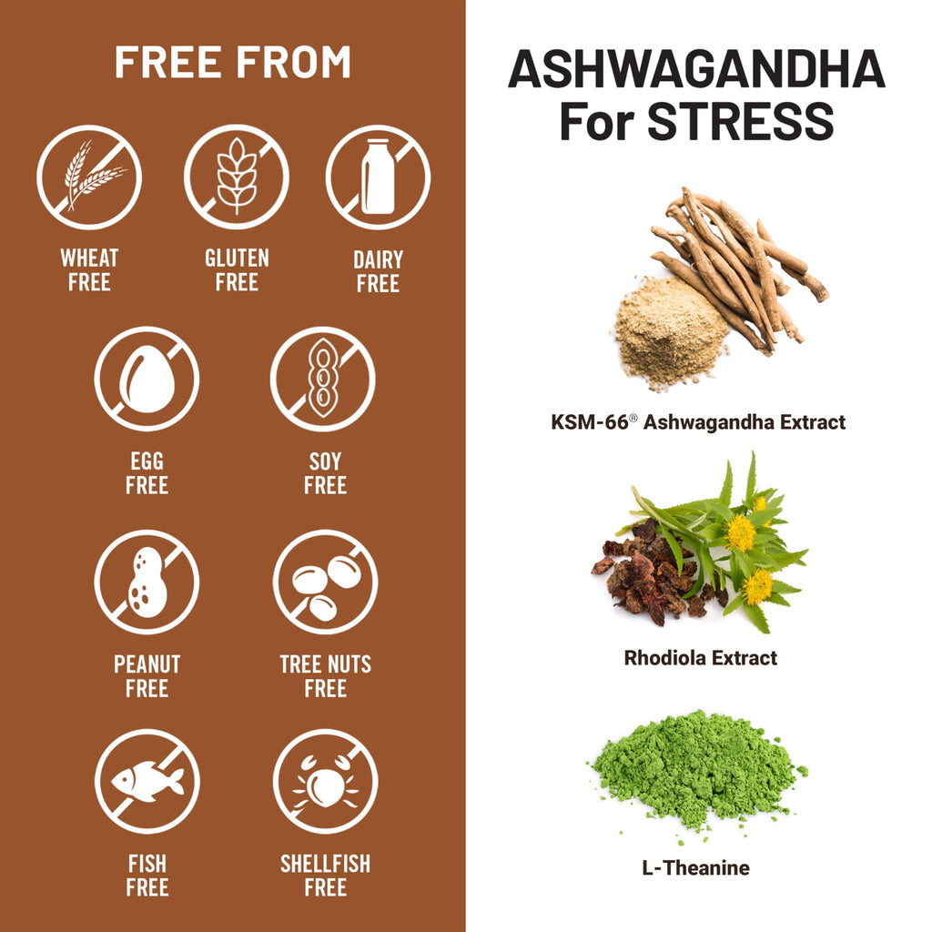 Ashwagandha with KSM-66 Extract GABA L-Theanine Rhodiola Rosea 60 Capsules H6181
