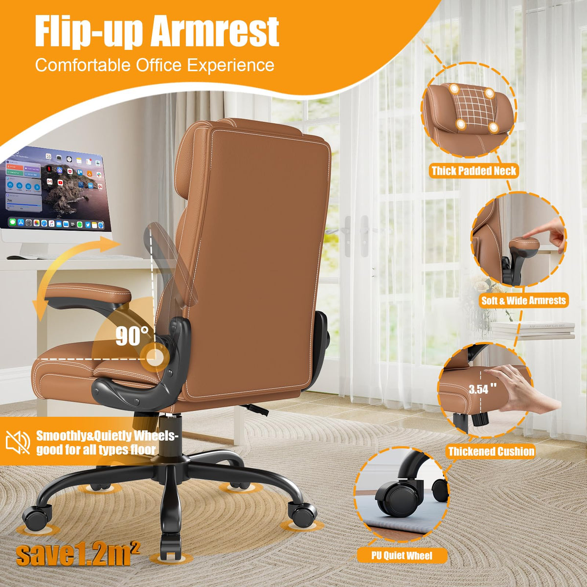 Ergonomic Office Chair with Flip-up Armrests D882