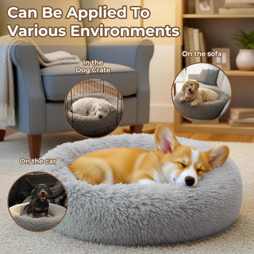 Round Fluffy Washable Anti-Anxiety Dog and Cat Bed D42156