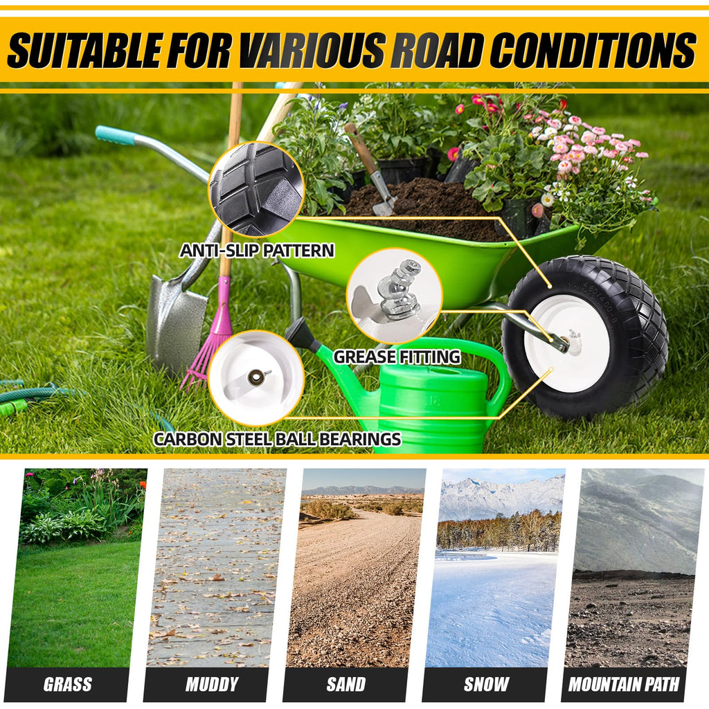 4.80/4.00-8" Flat Free Wheelbarrow Tire and Wheel A899