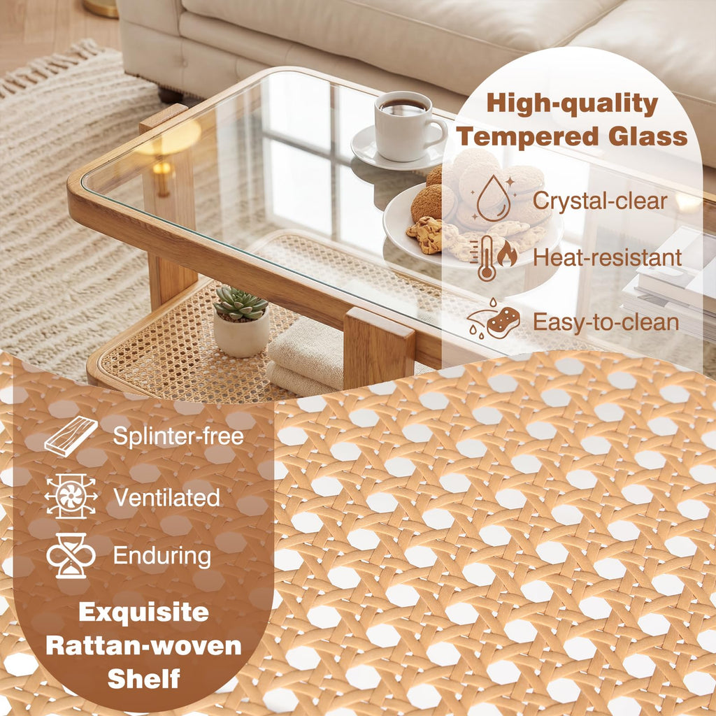 Nesting Coffee Table Set of 2 Rattan Tempered Glass R683397