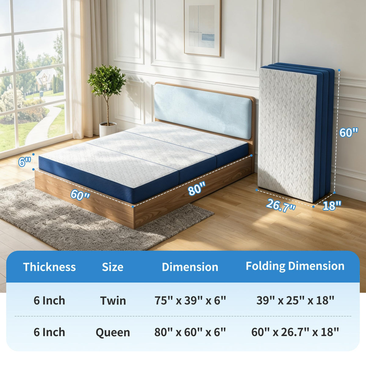 Queen 6 Inch Foldable Gel Memory Foam Mattress R715