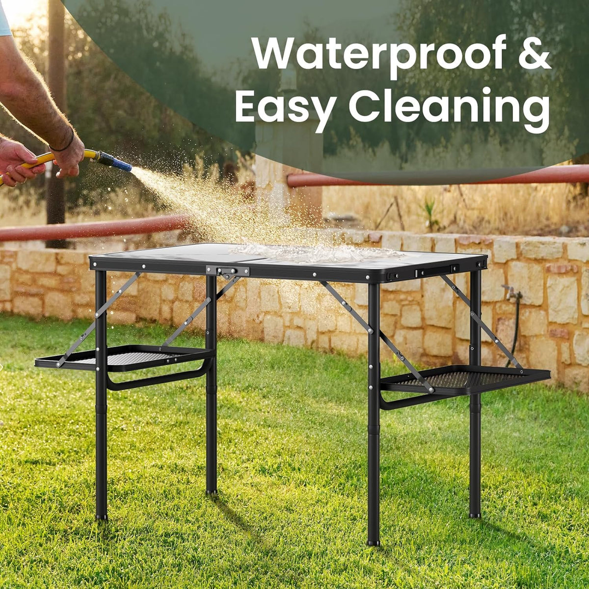 Folding Camping Table 3ft Aluminum with Side Racks & Storage Net E611