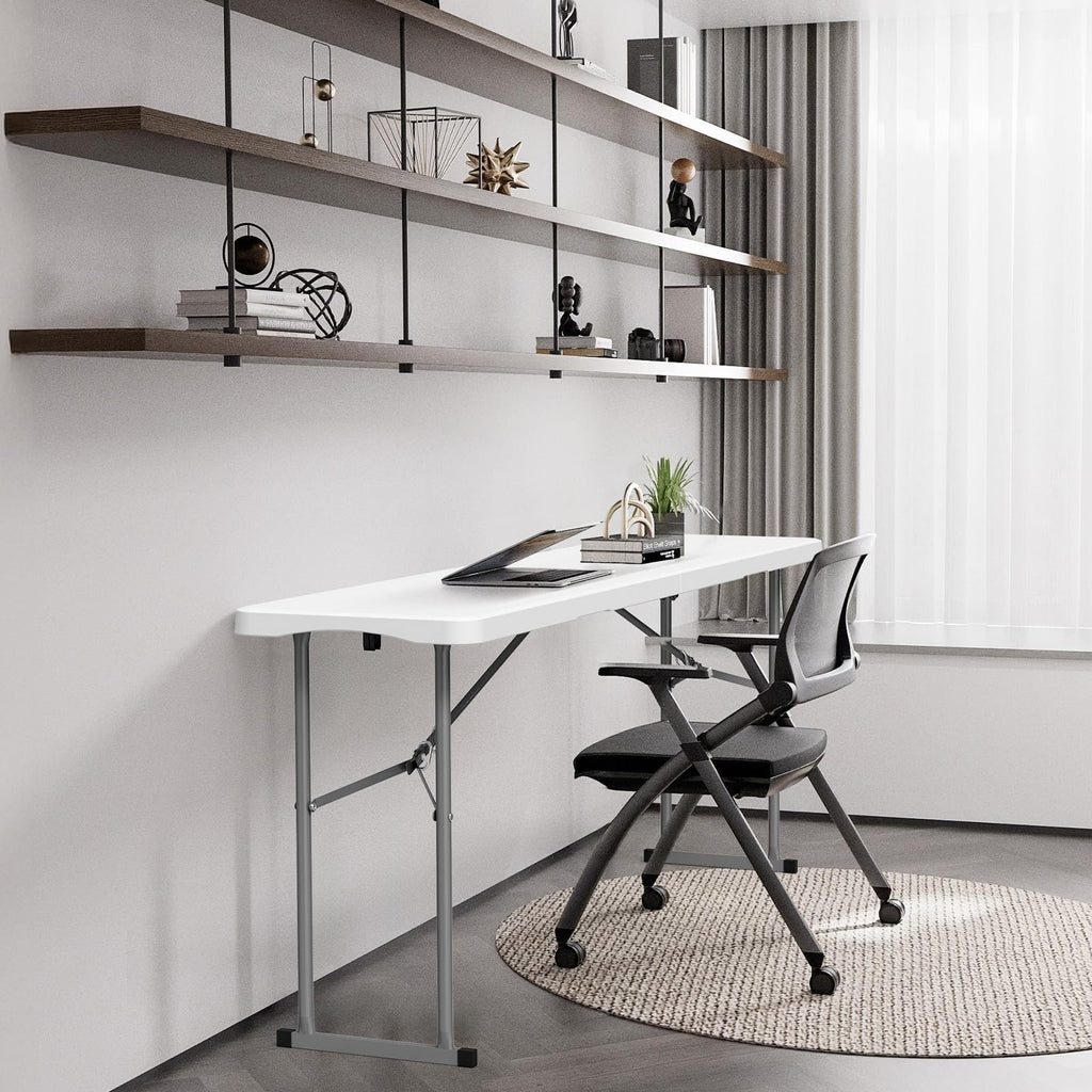 White 6 FT Narrow Folding Table Set of 2 F217