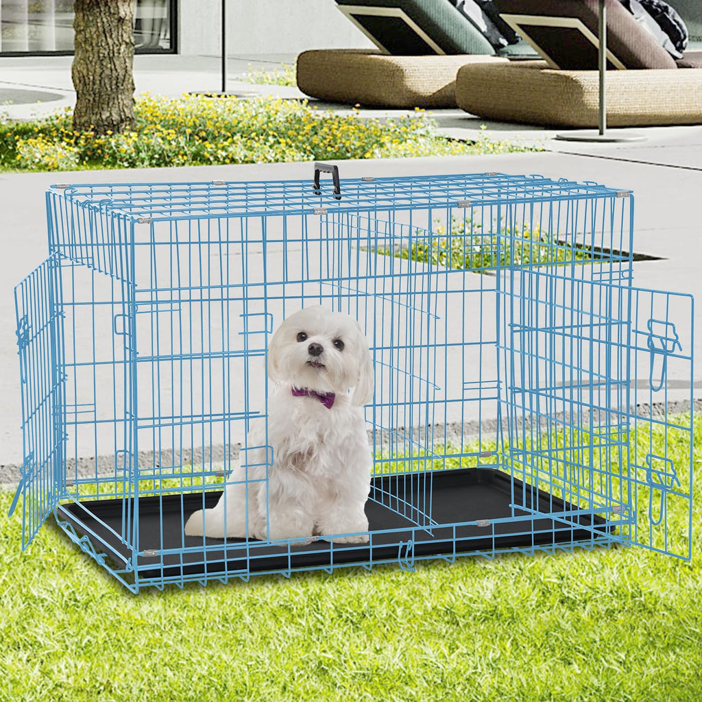 Folding Metal Dog Crate with Plastic Tray & Divider H6809