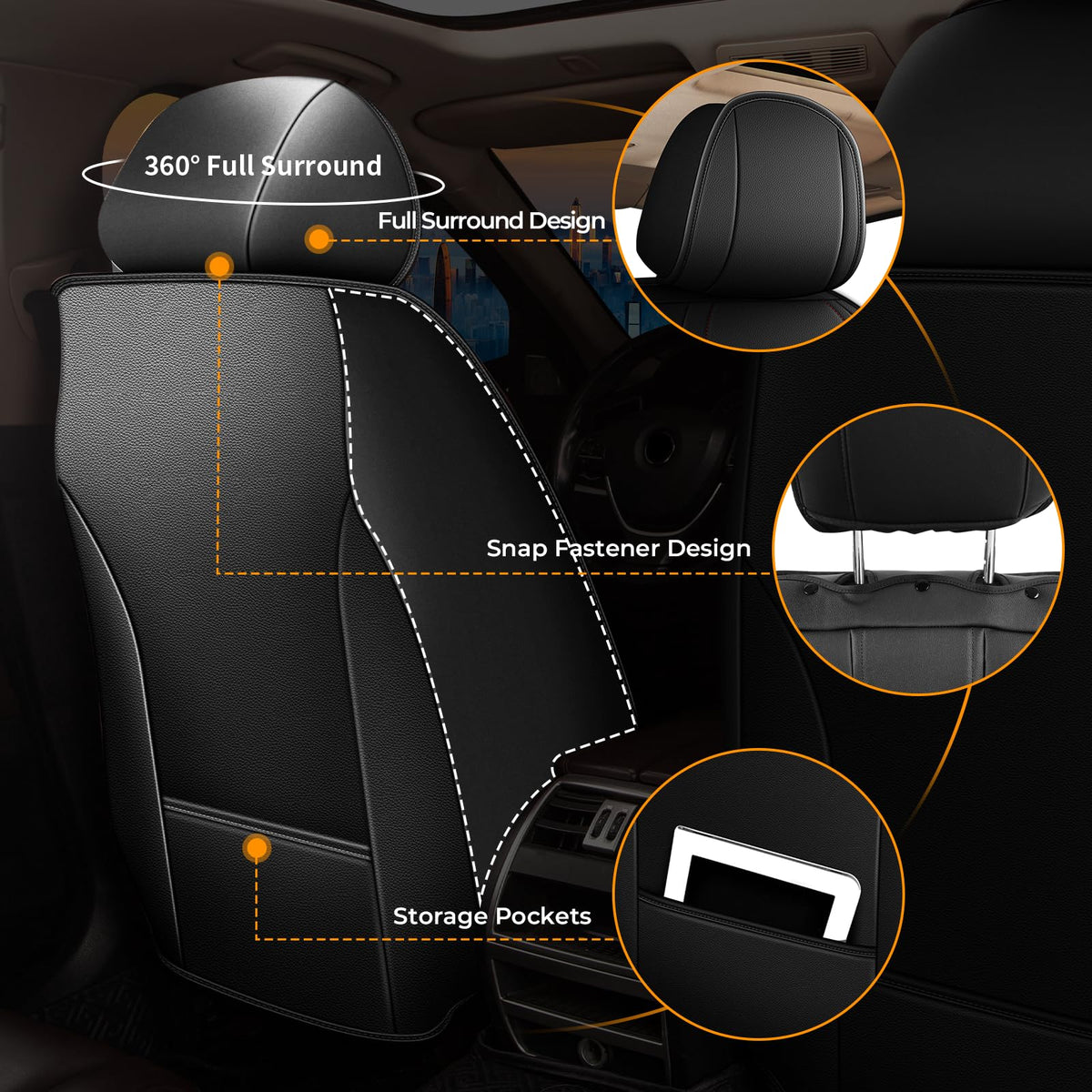 Waterproof Leather Full Set Car Seat Covers F6215