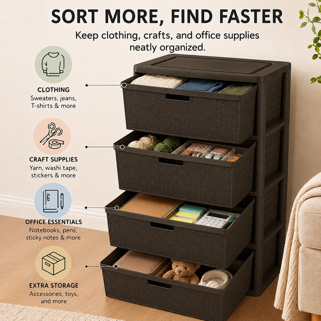 Brown 4-Drawer Plastic Storage Tower M886297