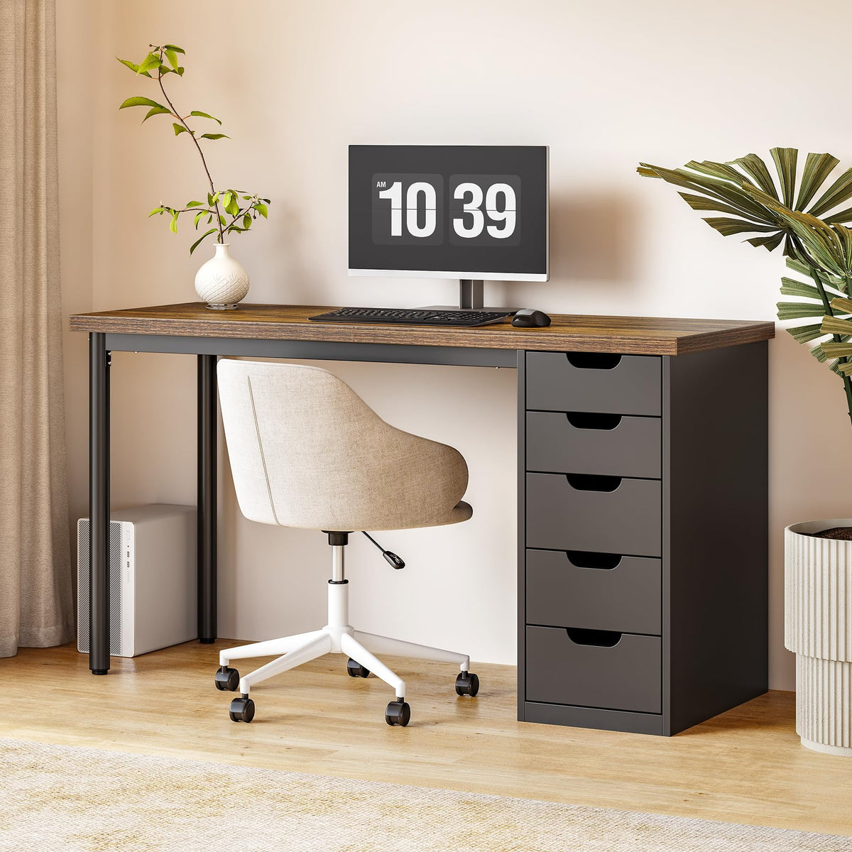 47 Inch Computer Desk with 5 Drawers Metal Frame H23132