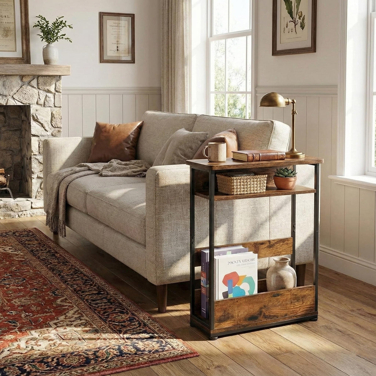 3-Tier Narrow Side Table with Storage Shelf Q270