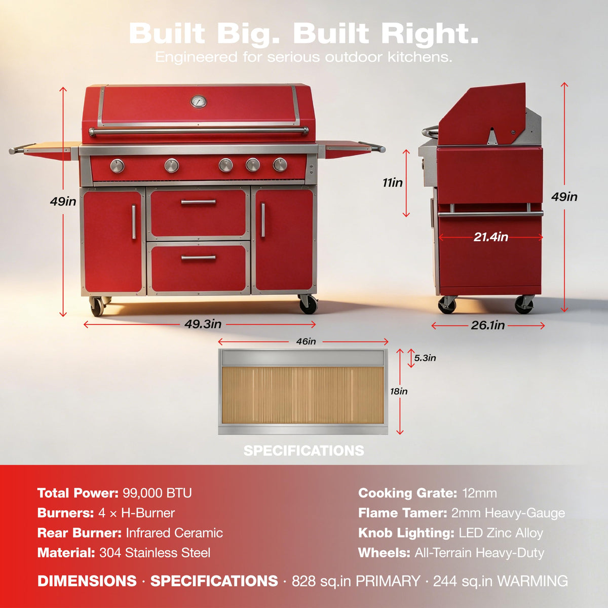 49" 304 Stainless Steel Gas Grill 4 Burner 99,000 BTU B612632