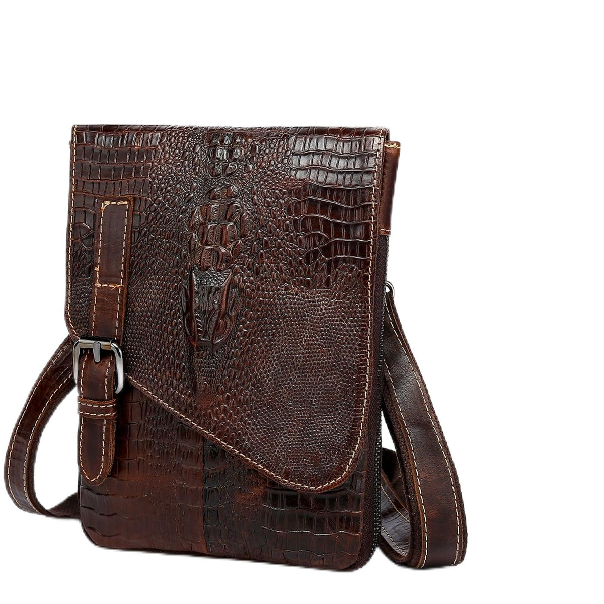 Genuine Leather Crocodile Embossed Mini Messenger Bag V513