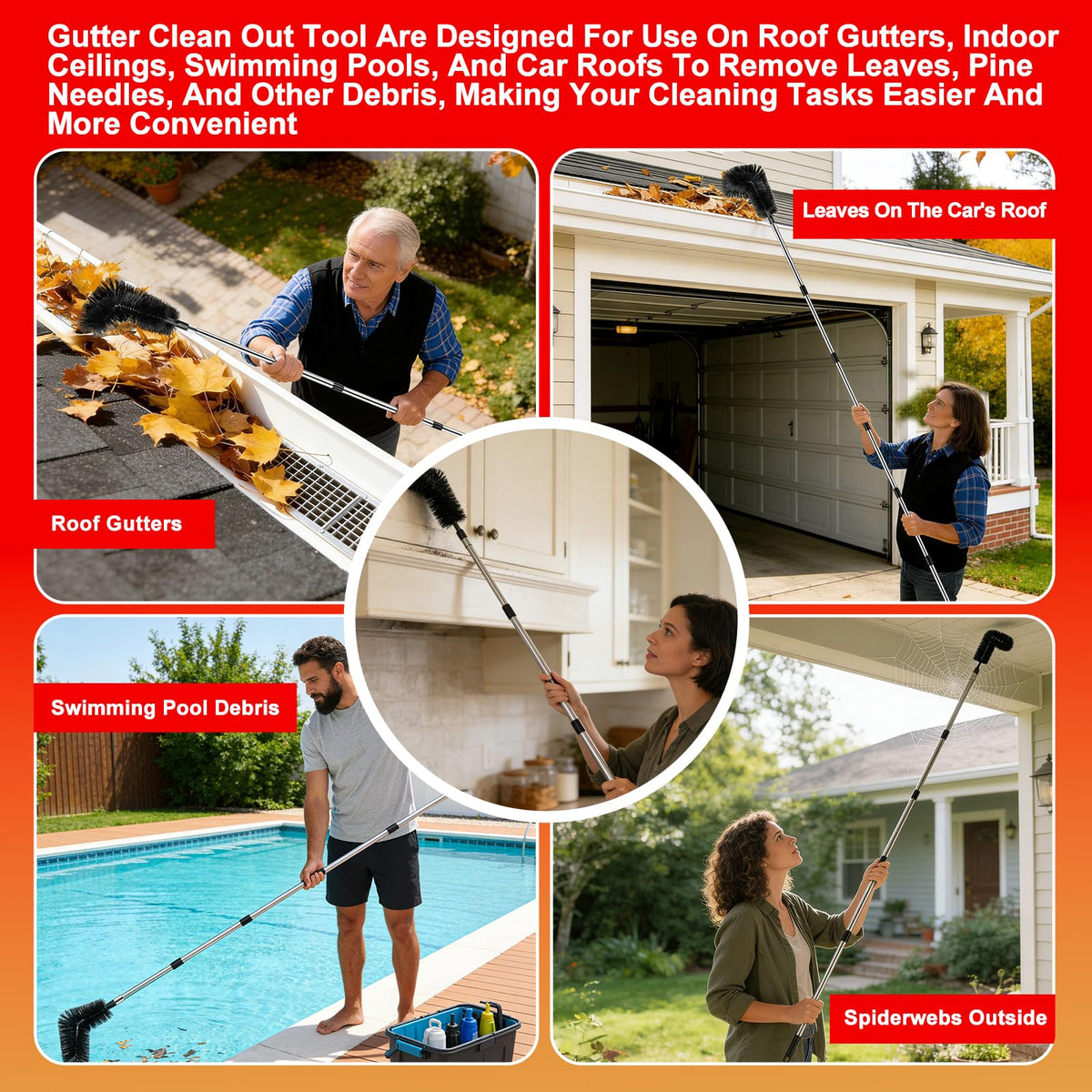 12.7FT Long Adjustable Gutter Cleaner & Brush U33582