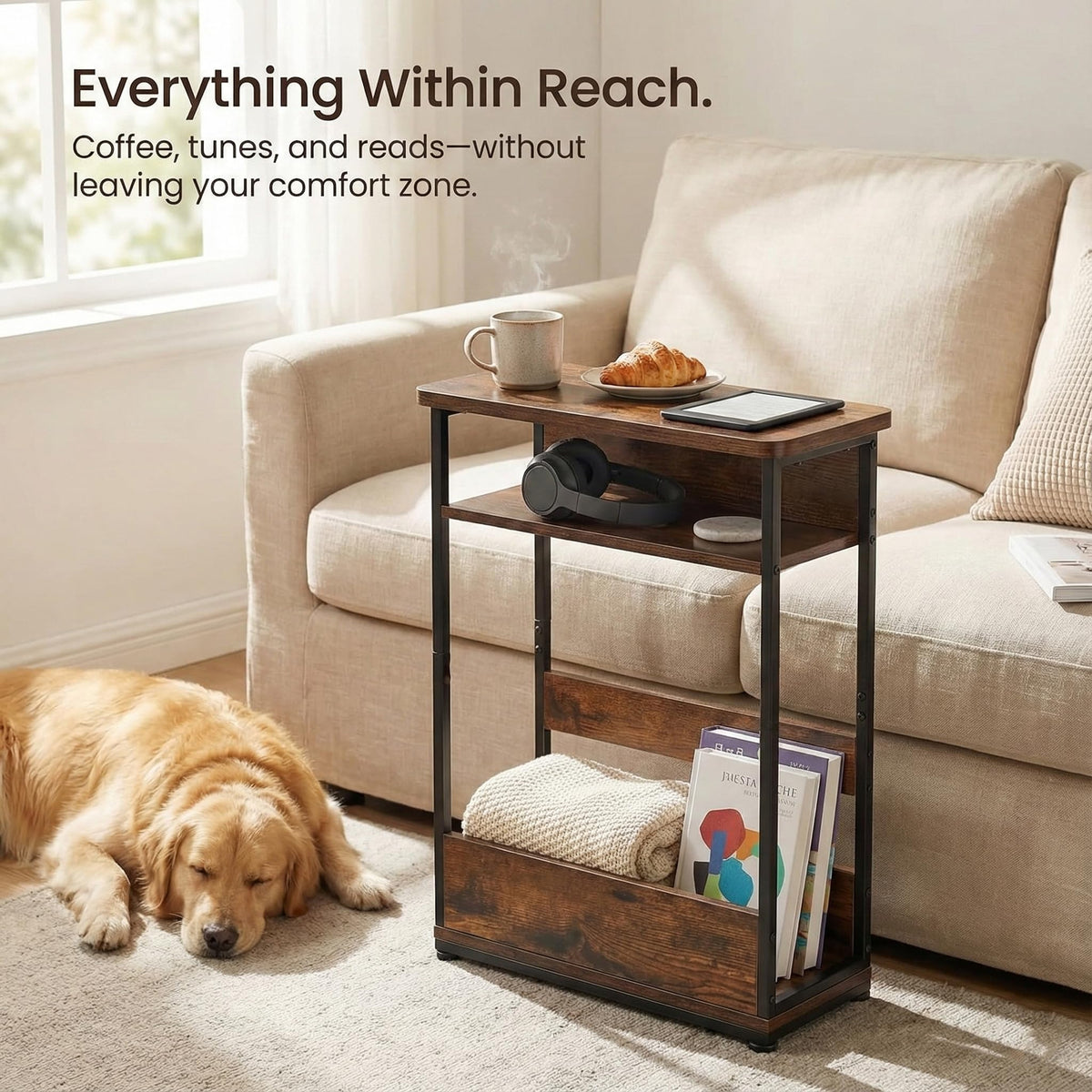 3-Tier Narrow Side Table with Storage Shelf Q270