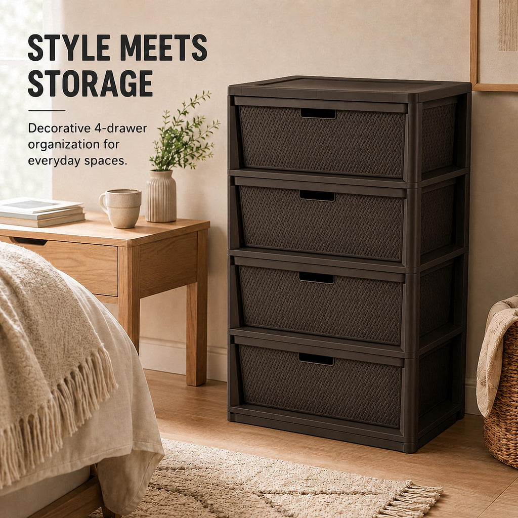 Brown 4-Drawer Plastic Storage Tower M886297