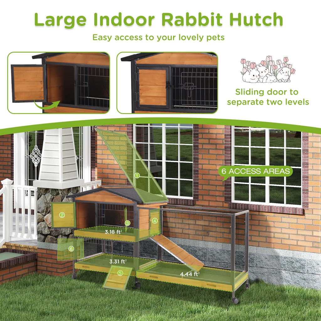 2-Story Rabbit Hutch with Metal Frame and 6 Locking Casters F14202