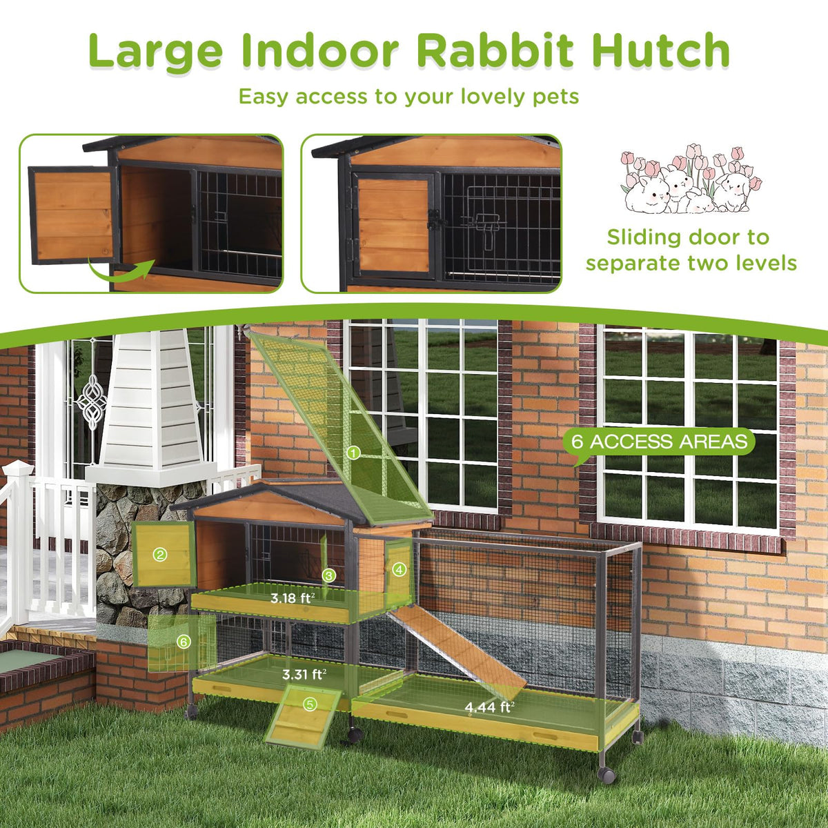 2-Story Rabbit Hutch with Metal Frame and 6 Locking Casters F14202