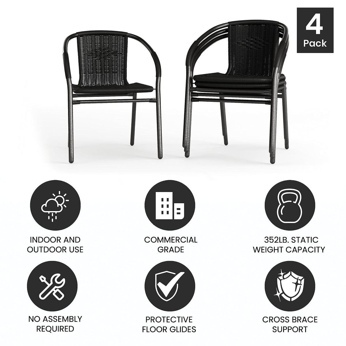Black Rattan Stackable Dining Chairs Set of 4 E869377
