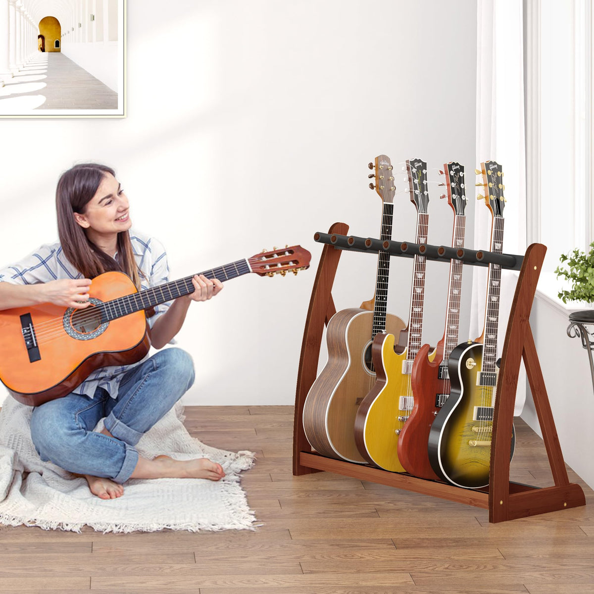 Foldable Adjustable Guitar Stand Rack with No-Slip Non-Scratch Padding W91748