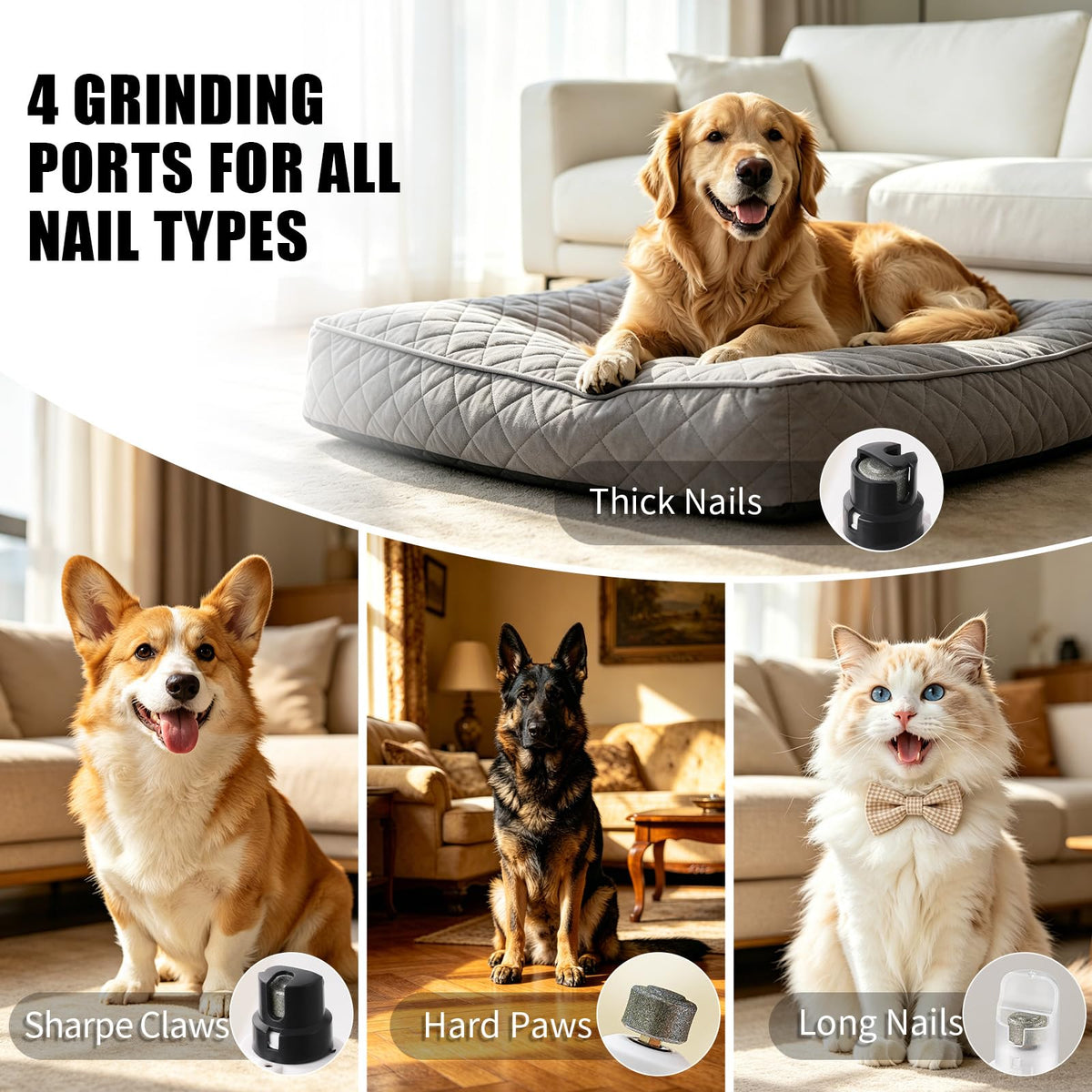 Dog Nail Grinder with LCD Screen, 6 Speeds, 4 Grinding Heads B47705