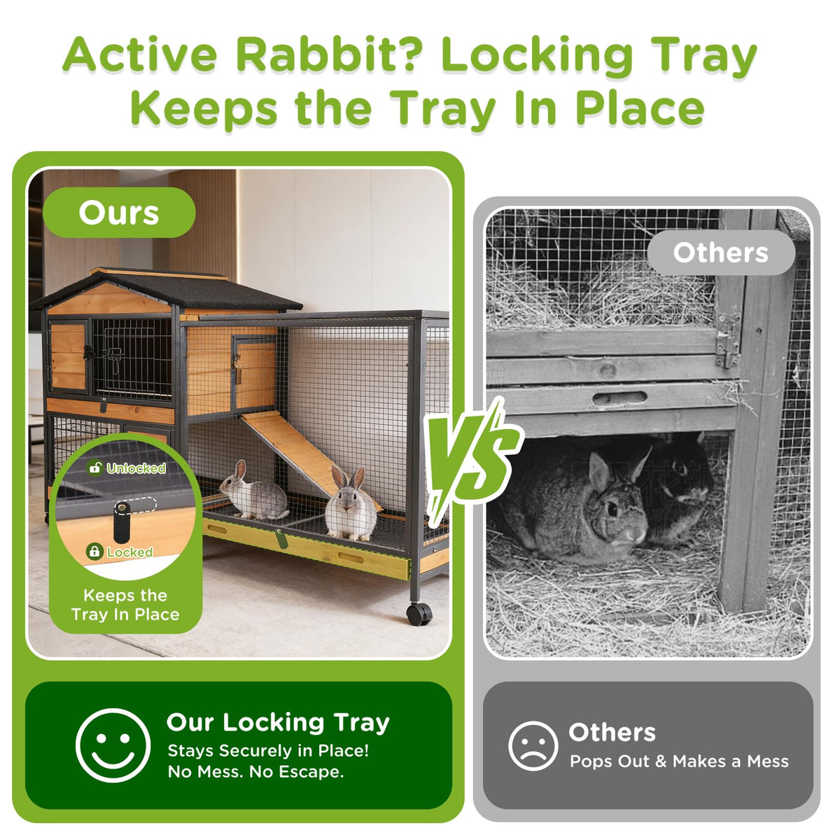 2-Story Rabbit Hutch with Metal Frame and 6 Locking Casters F14202