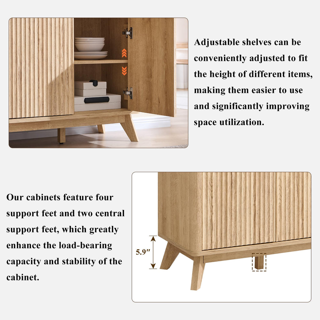 60" Natural Oak Storage Sideboard Cabinet with Drawers M92175