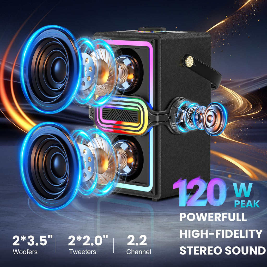 Bluetooth Speaker, 120W Peak Power Portable Wireless (Black) W3927