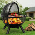 Black Round Fire Pit with BBQ Grill I8013