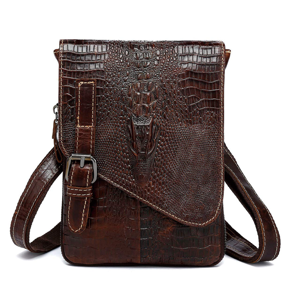 Genuine Leather Crocodile Embossed Mini Messenger Bag V513