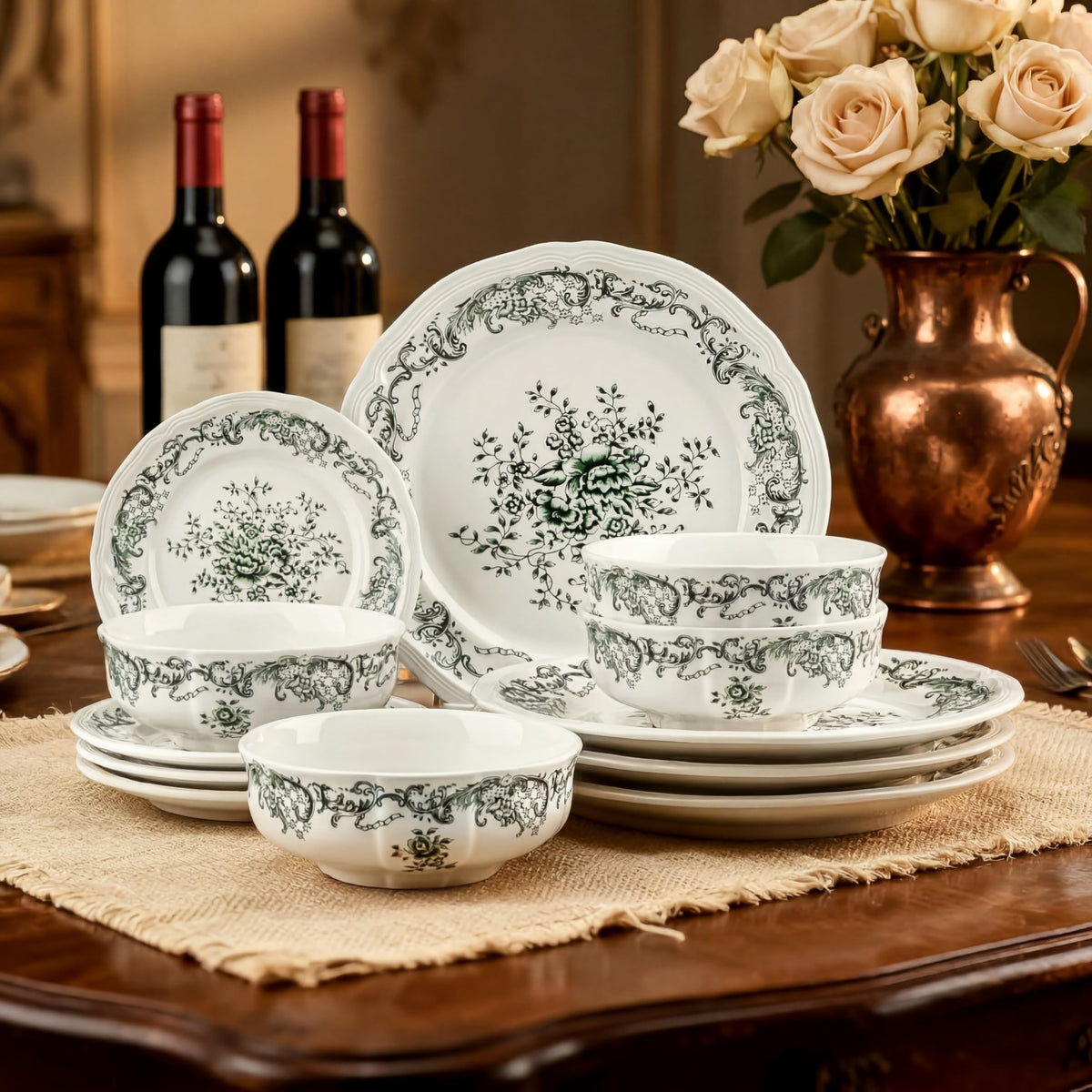 12-Piece Scalloped Edge Ceramic Dinnerware Set H3102