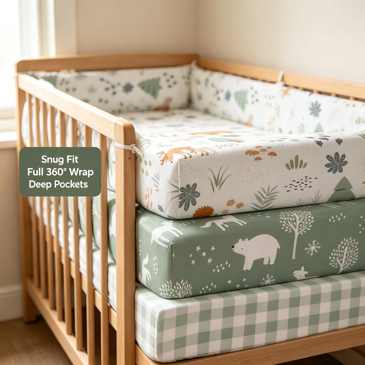 3 Pack Fitted Neutral Baby Crib Sheets S73072