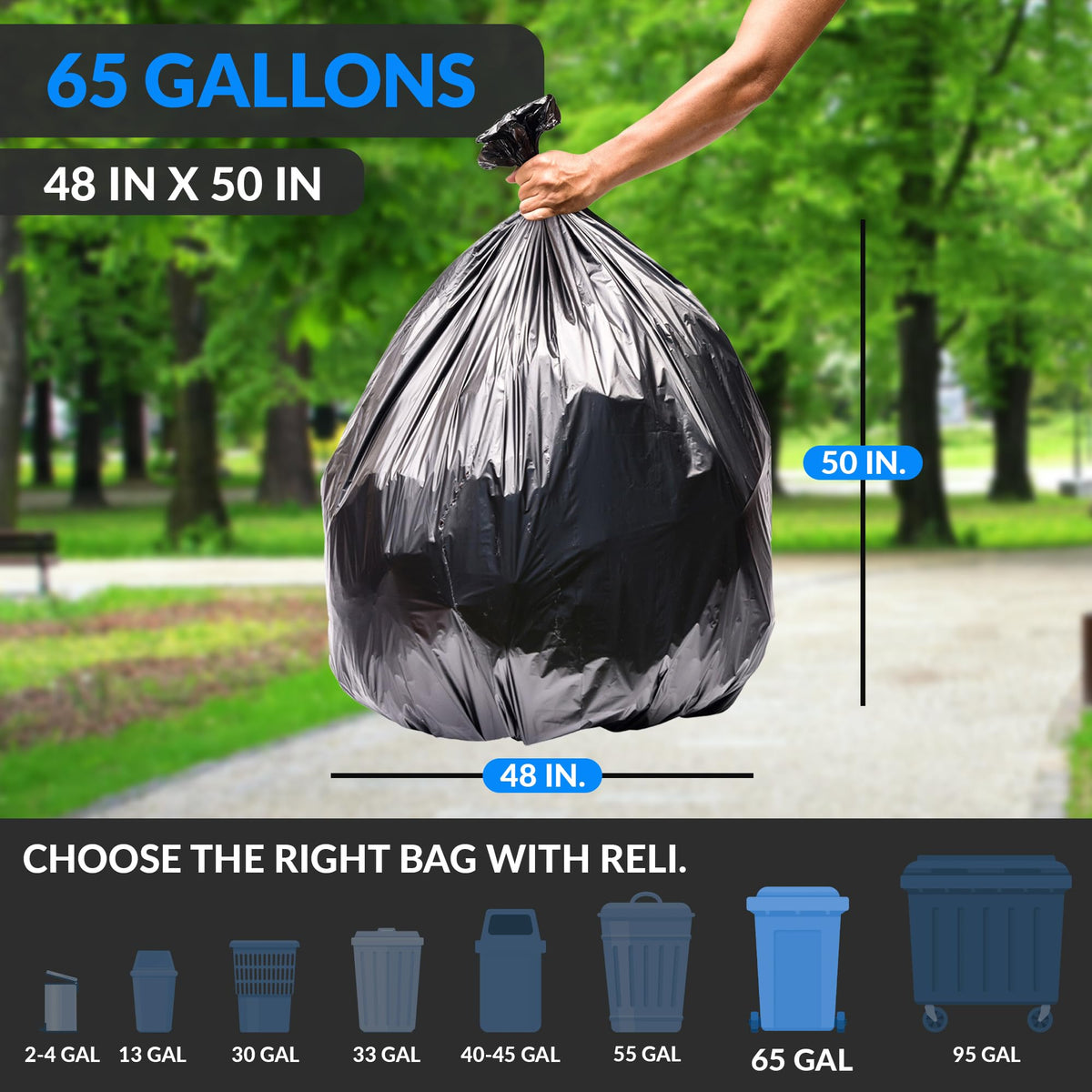 65 Gallon Heavy Duty Trash Bags O599074