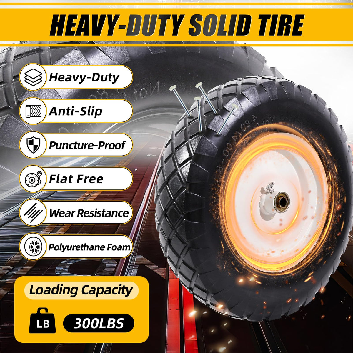 4.80/4.00-8" Flat Free Wheelbarrow Tire and Wheel A899