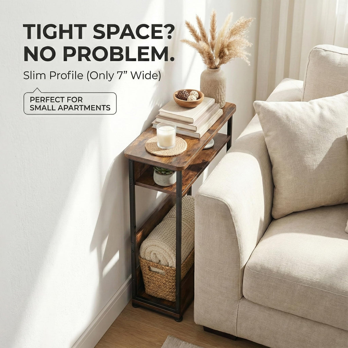 3-Tier Narrow Side Table with Storage Shelf Q270