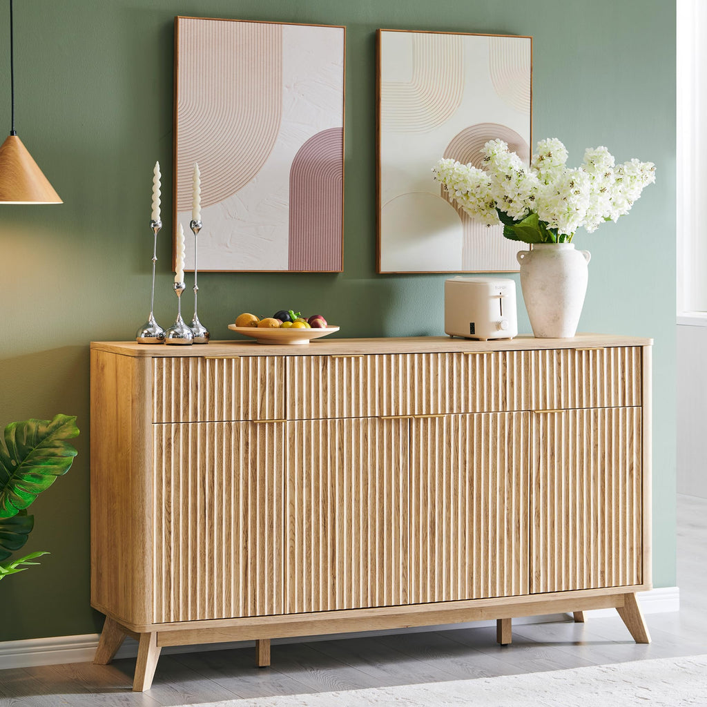 60" Natural Oak Storage Sideboard Cabinet with Drawers M92175