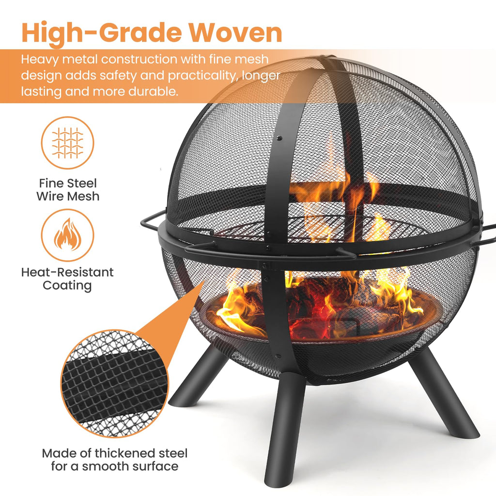 Black Round Fire Pit with BBQ Grill I8013