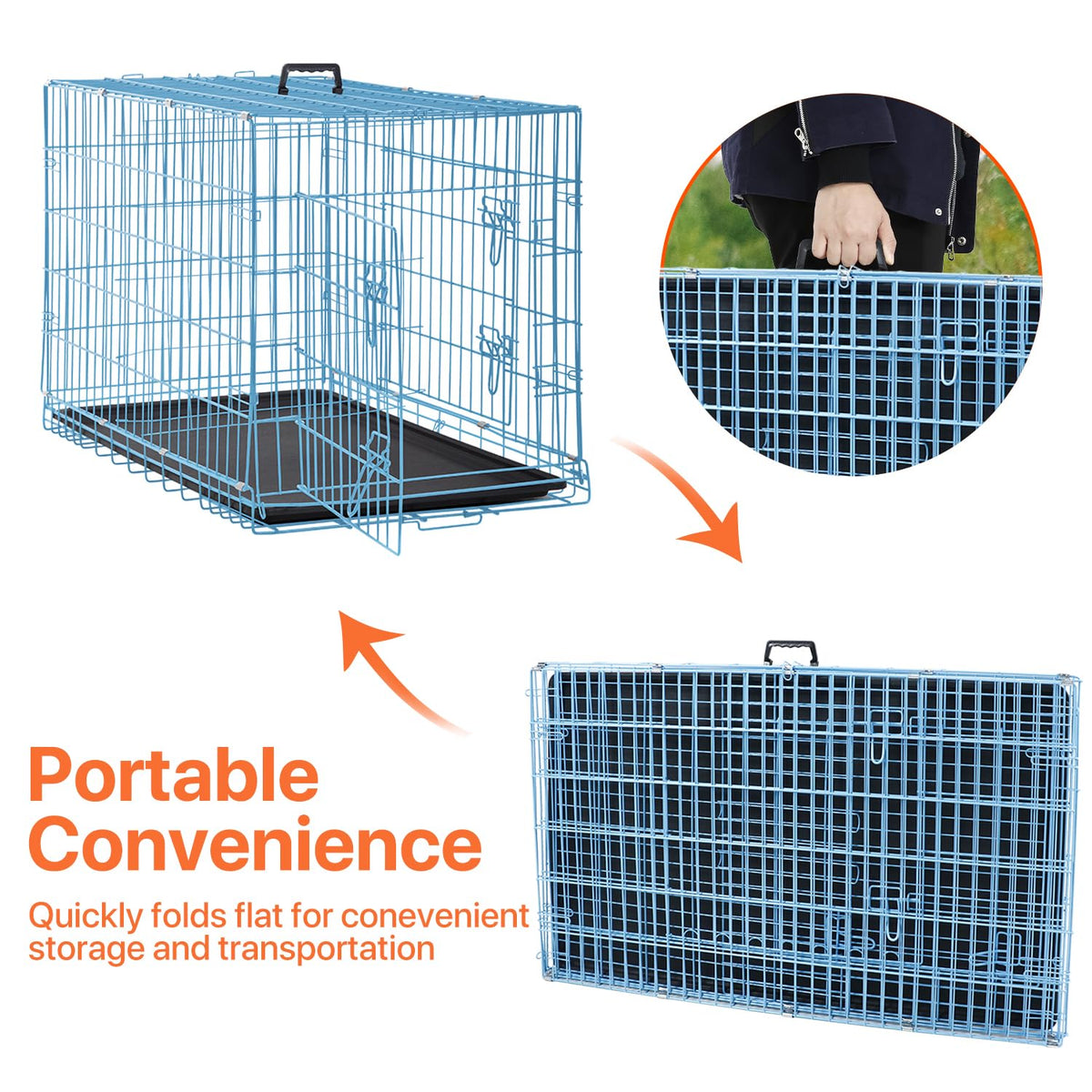 Folding Metal Dog Crate with Plastic Tray & Divider H6809