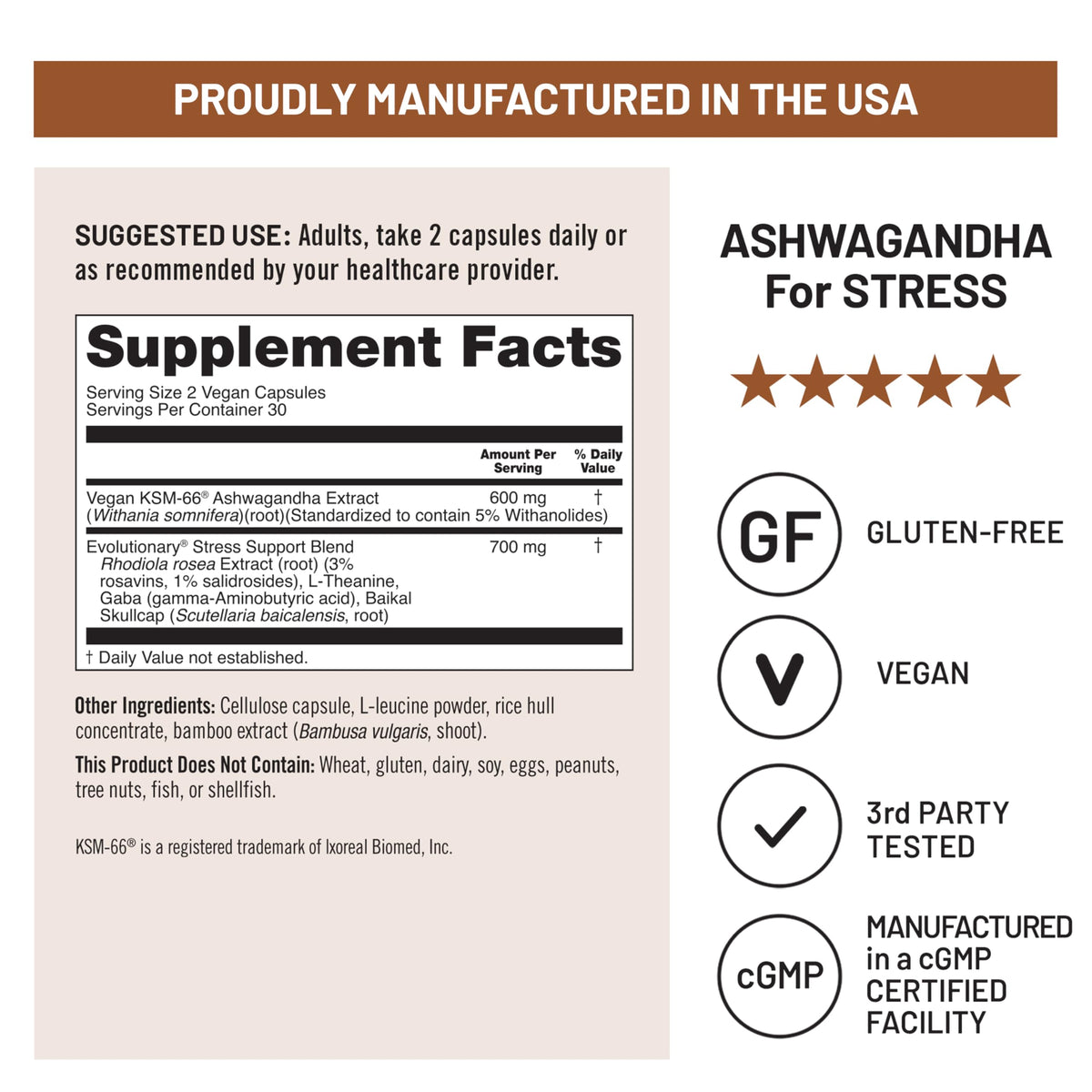Ashwagandha with KSM-66 Extract GABA L-Theanine Rhodiola Rosea 60 Capsules H6181