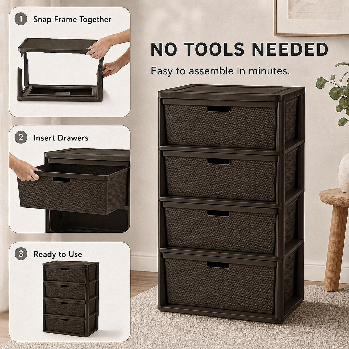 Brown 4-Drawer Plastic Storage Tower M886297