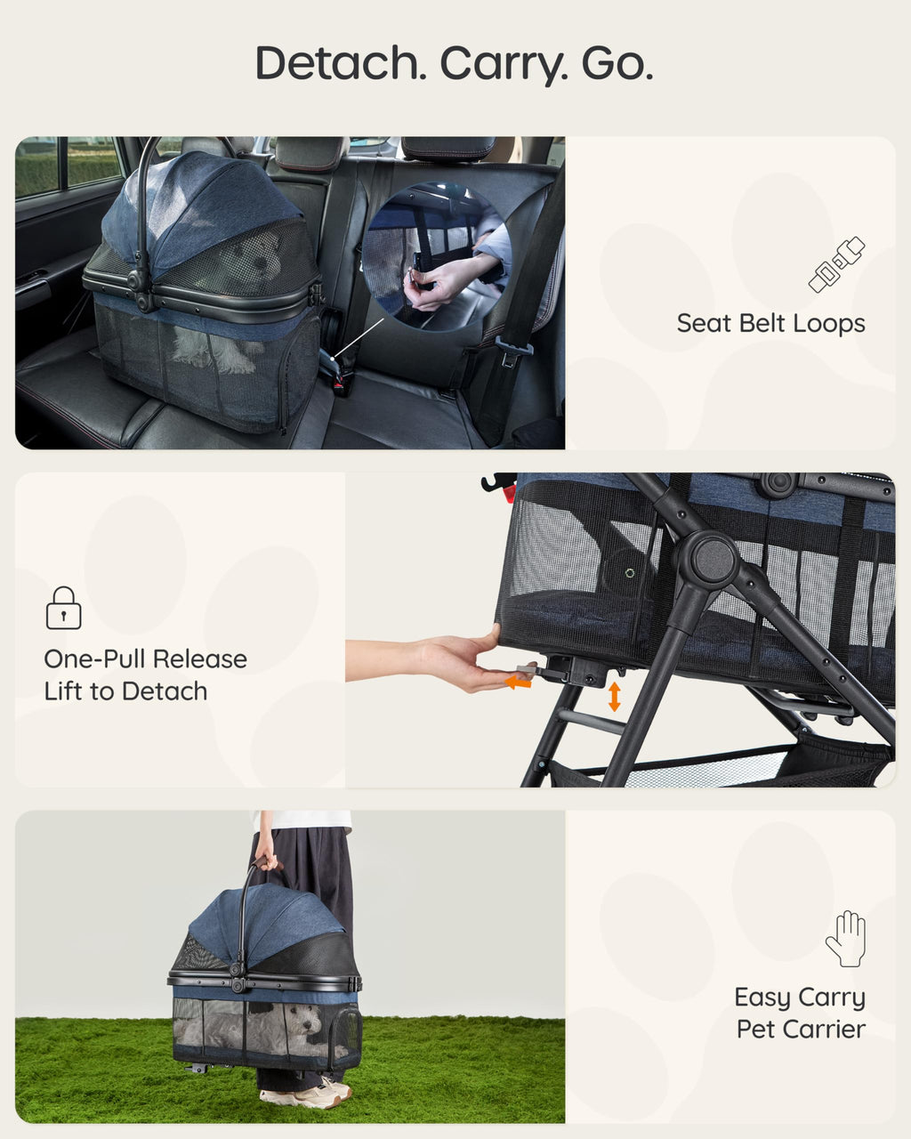 Foldable Pet Stroller with Detachable Carrier I43825
