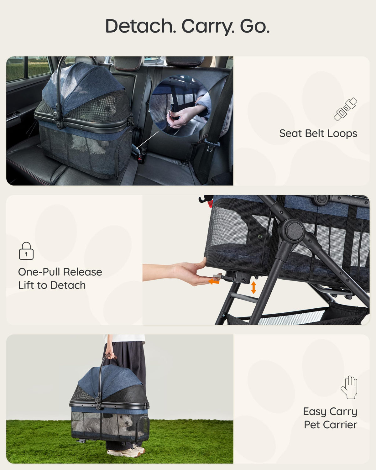 Foldable Pet Stroller with Detachable Carrier I43825
