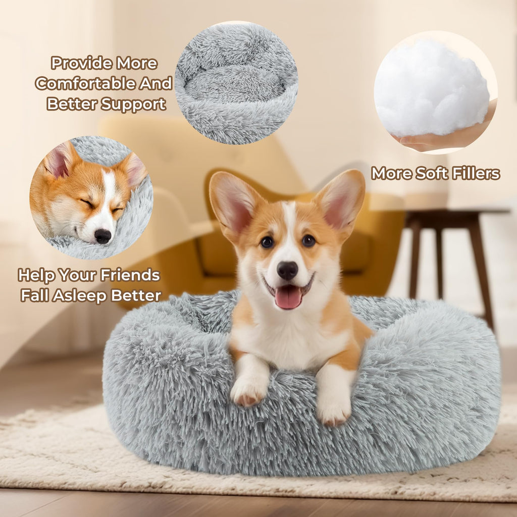 Round Fluffy Washable Anti-Anxiety Dog and Cat Bed D42156