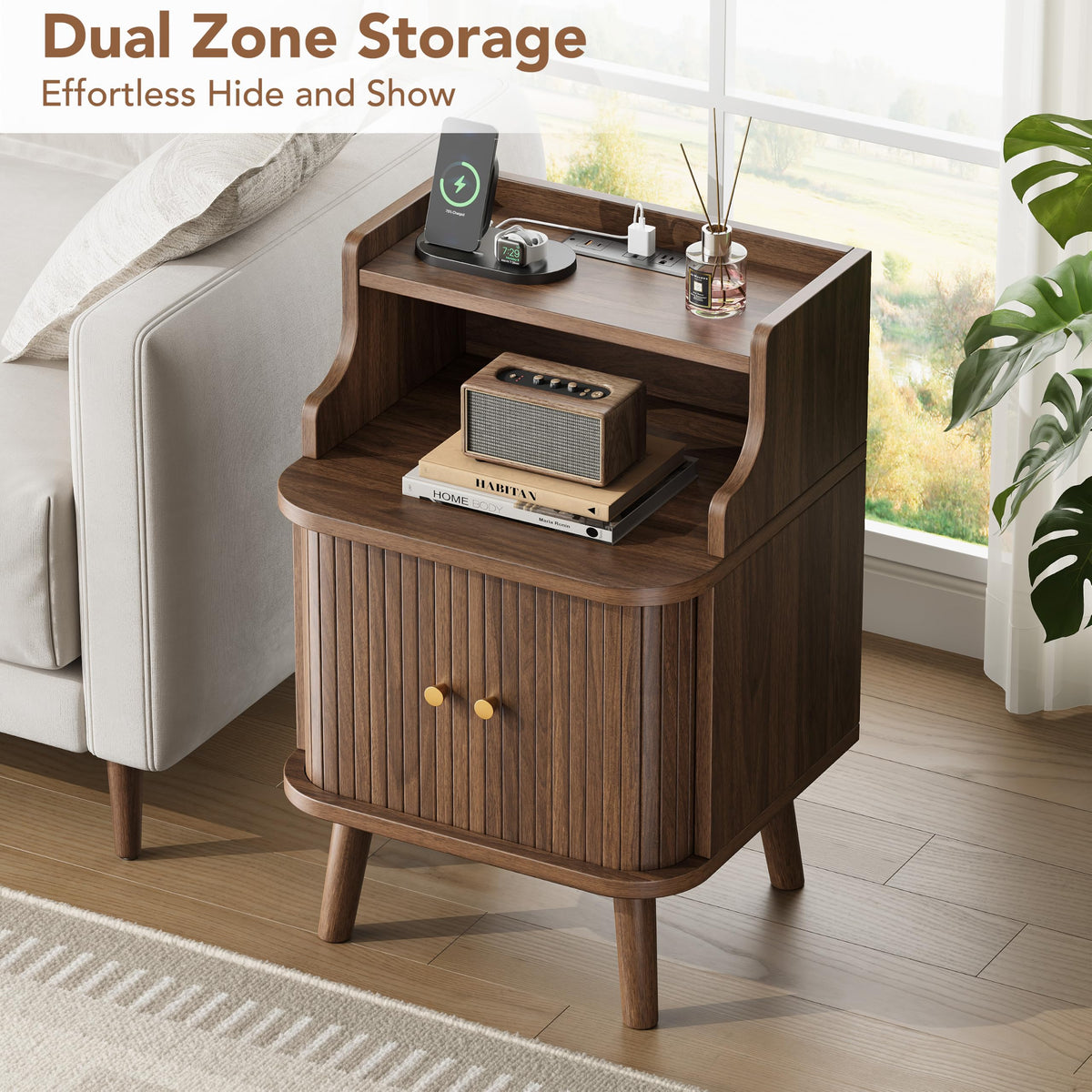 Mid Century Modern Nightstand Set of 2 with Charging Station R725668