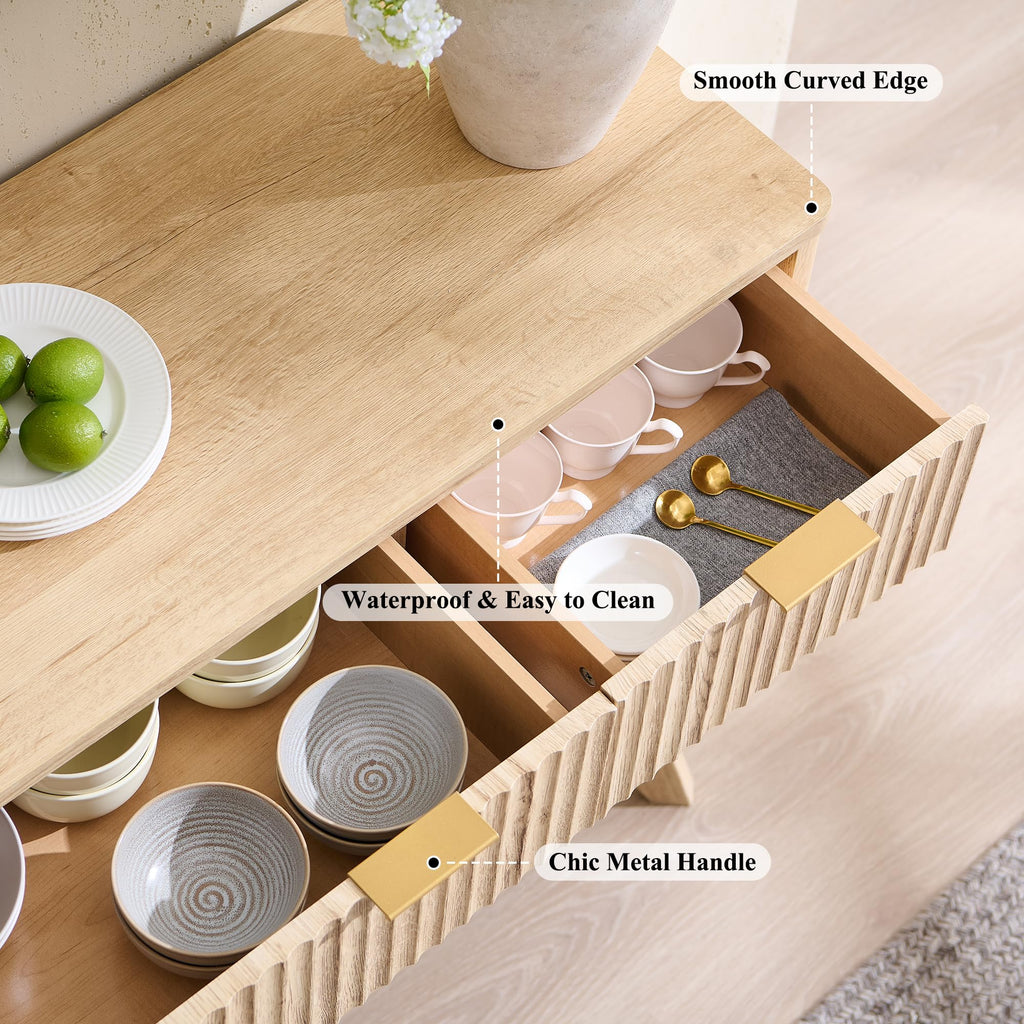 60" Natural Oak Storage Sideboard Cabinet with Drawers M92175