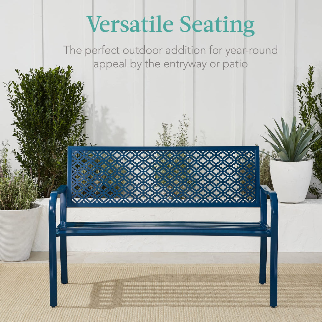 Peacock Blue 2-Person Metal Steel Outdoor Bench Y55253