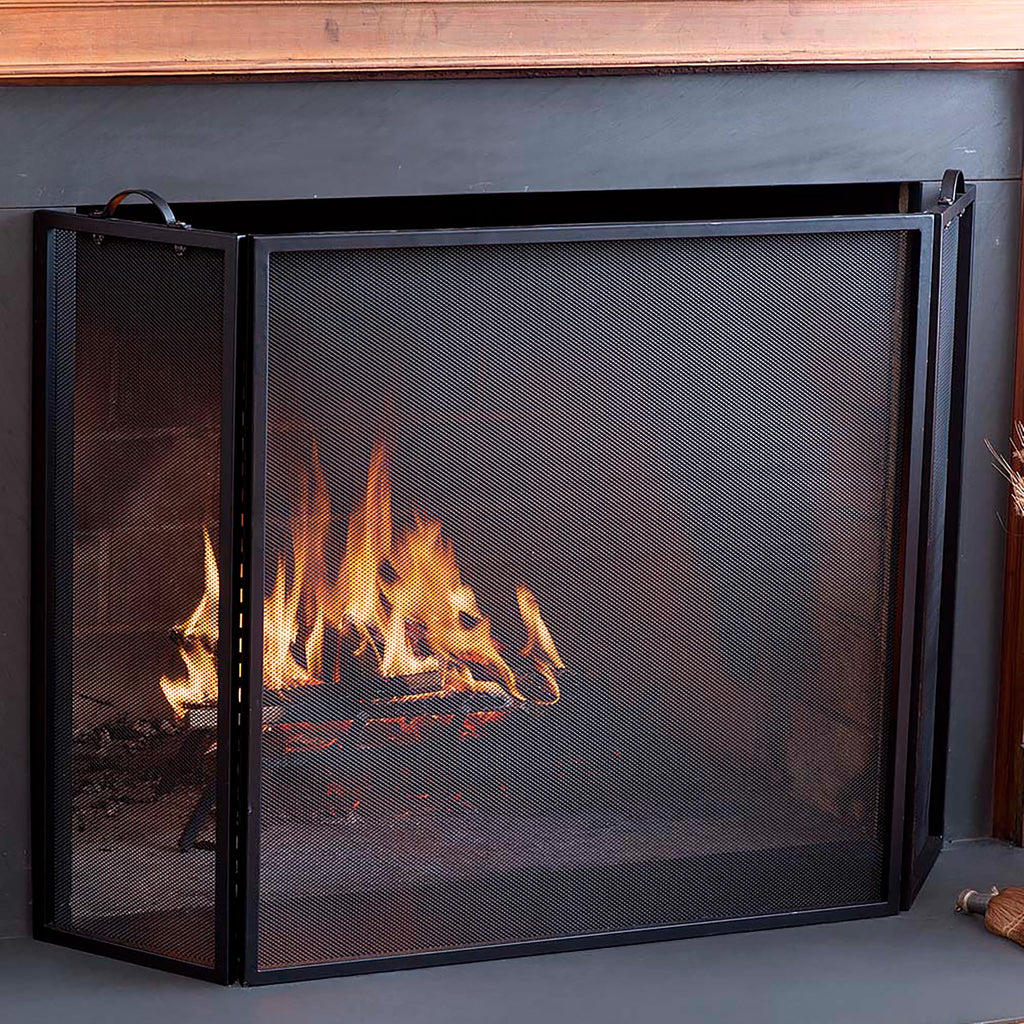 Metal Fireplace Screen 3 Panel Black W4706