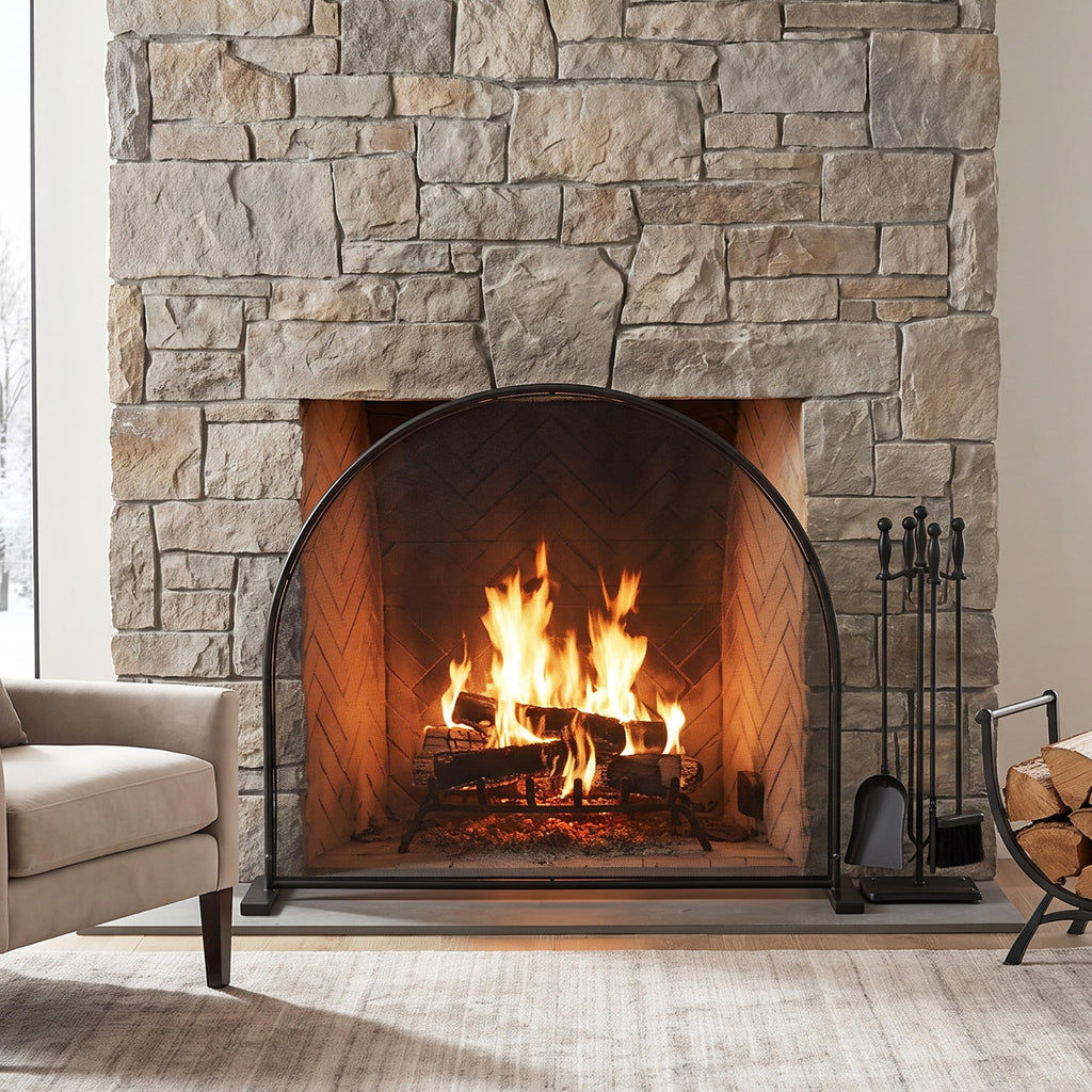 Black Freestanding Fireplace Screen L97528