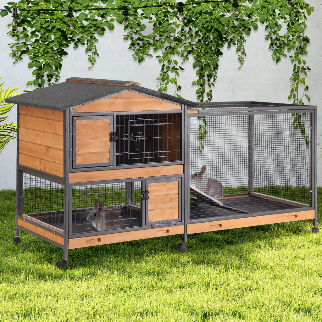 2-Story Rabbit Hutch with Metal Frame and 6 Locking Casters F14202
