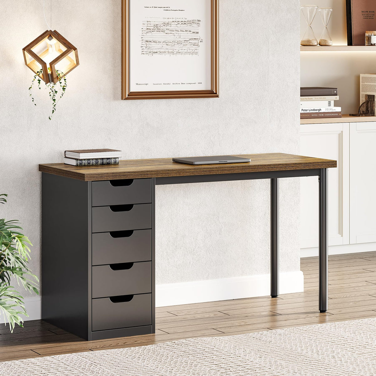 47 Inch Computer Desk with 5 Drawers Metal Frame H23132
