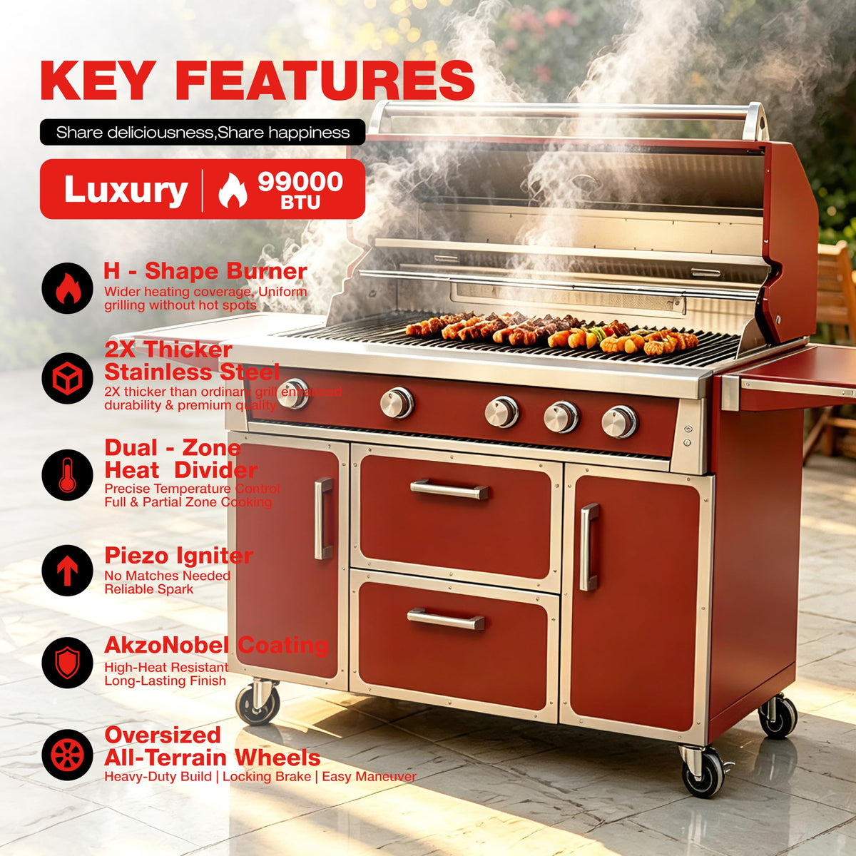 49" 304 Stainless Steel Gas Grill 4 Burner 99,000 BTU B612632