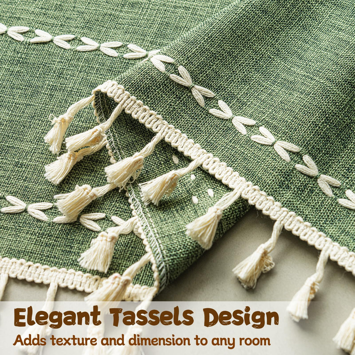 Boho Linen Tassles Light Filtering Door Curtains, Rod Pocket 1 Panel Olive Green E59751